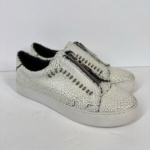 Frye Rebel Lena Zip Sneakers Low Top Shoes Leather Sneaker Crackled Size 7.5